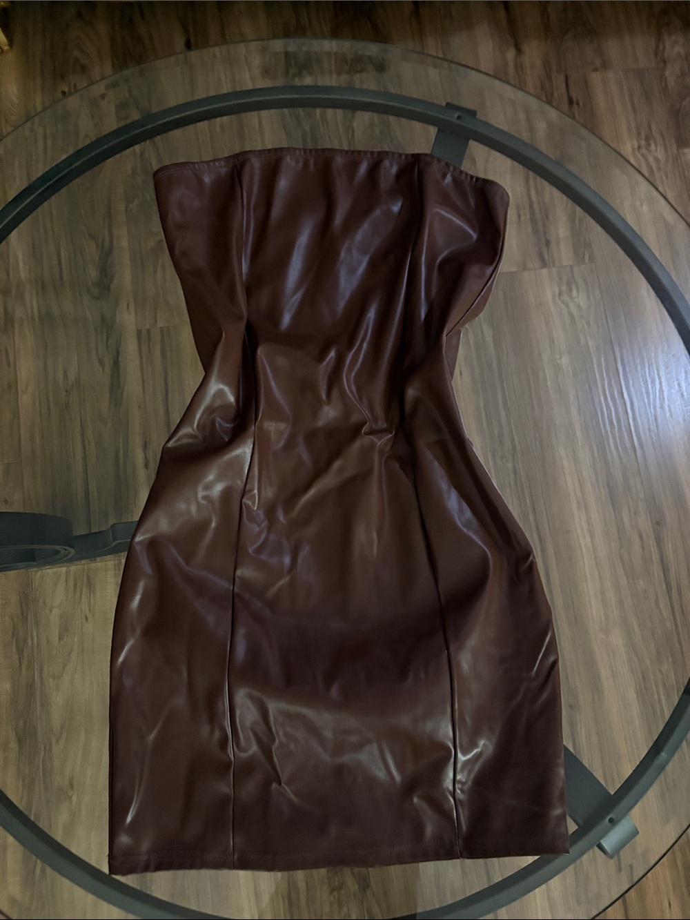 Strapless Faux Leather Bodycon Dress in Deep Brown